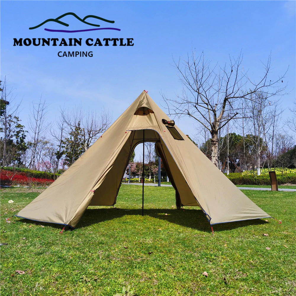 Cheap Goat Tents Winter Ultralight Outdoor Camping Teepee 210T Plaid Pyramid Tent with Snow Skirt Large Rodless Tent Backpacking Hiking Tents Tents 